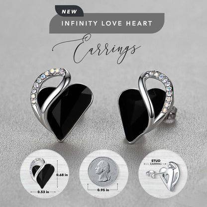 Leafael Infinity Love Heart Stud Earrings with Birthstone Crystal Women's Gifts, Silver-tone