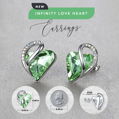 Leafael Infinity Love Heart Stud Earrings with Birthstone Crystal Women's Gifts, Silver-tone