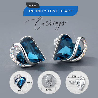 Leafael Infinity Love Heart Stud Earrings with Birthstone Crystal Women's Gifts, Silver-tone