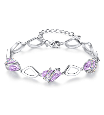 Leafael Wish Stone Link Charm Bracelet with Birthstone Crystals, Rose Gold Plated or Silver-Tone, 7"+2"