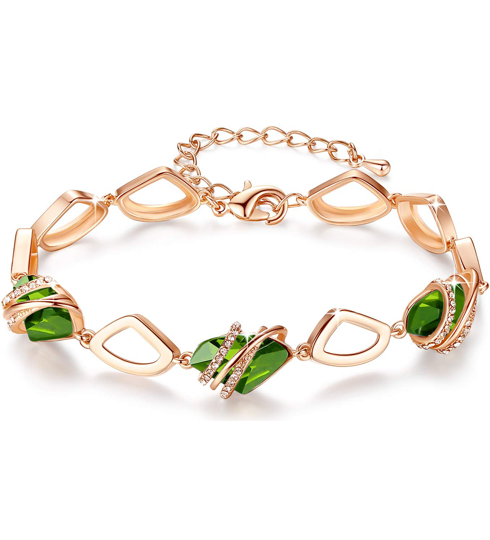 Leafael Wish Stone Link Charm Bracelet with Birthstone Crystals, Rose Gold Plated or Silver-Tone, 7"+2"