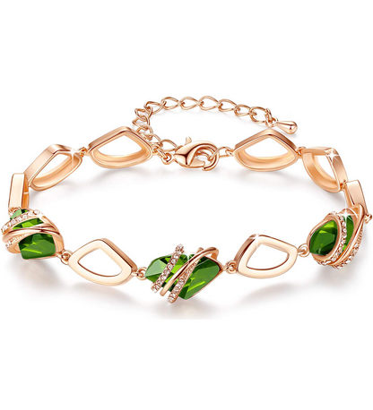 Leafael Wish Stone Link Charm Bracelet with Birthstone Crystals, Rose Gold Plated or Silver-Tone, 7"+2"