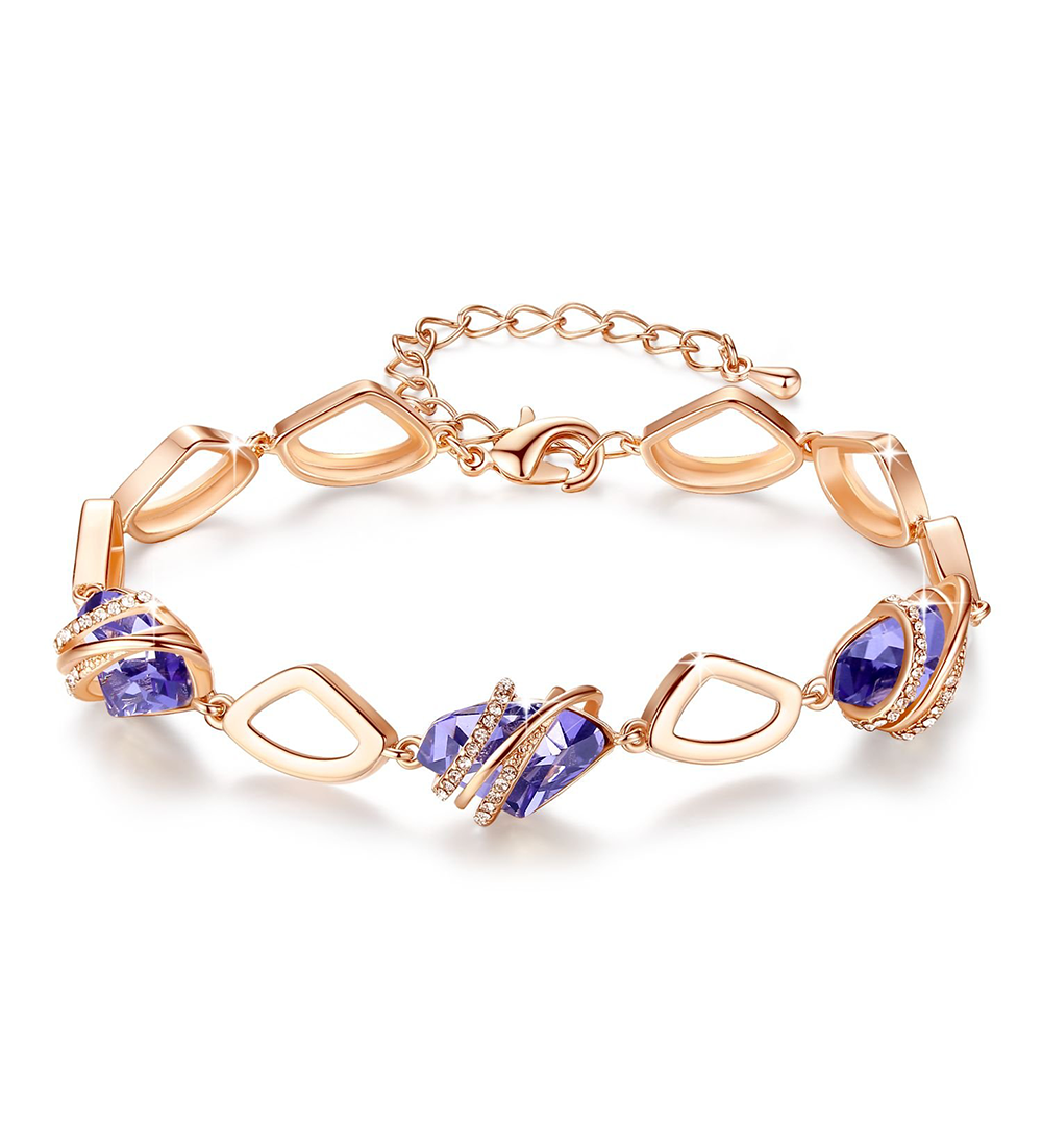 Leafael Wish Stone Link Charm Bracelet with Birthstone Crystals, Rose Gold Plated or Silver-Tone, 7"+2"