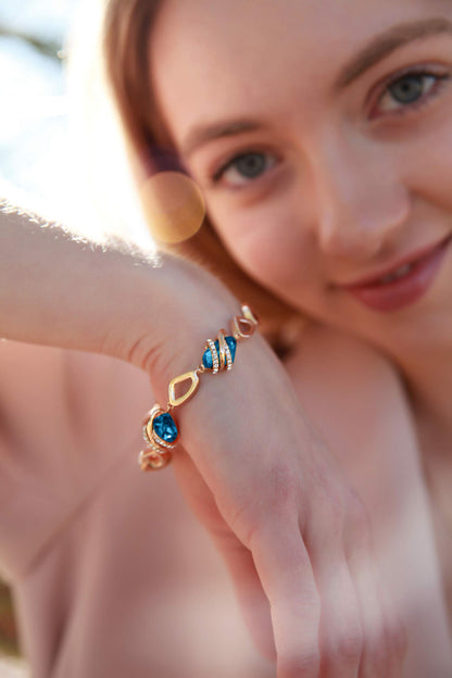 Leafael Wish Stone Link Charm Bracelet with Birthstone Crystals, Rose Gold Plated or Silver-Tone, 7"+2"