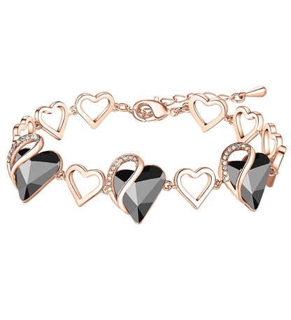 Leafael 18K Rose Gold Plated Love Heart Link Bracelet with Healing Stone Crystal Jewelry Gifts for Women, 7" Chain + 2" Extender