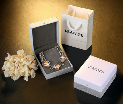 Leafael 18K Rose Gold Plated Love Heart Link Bracelet with Healing Stone Crystal Jewelry Gifts for Women, 7" Chain + 2" Extender