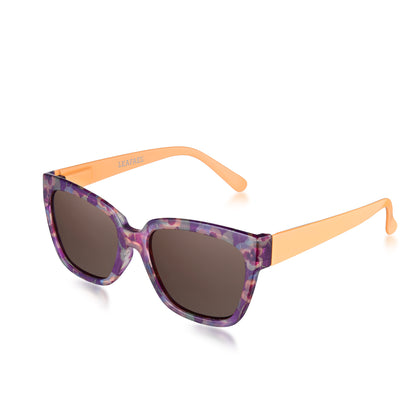 Sunglasses Womens Trendy Retro Purple Floral Design | Polarized UV Protection | Square Cat Eye Frame | Casual & Active