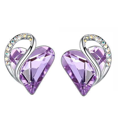 Leafael Infinity Love Heart Stud Earrings with Birthstone Crystal Women's Gifts, Silver-tone