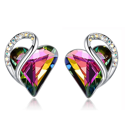 Leafael Infinity Love Heart Stud Earrings with Birthstone Crystal Women's Gifts, Silver-tone