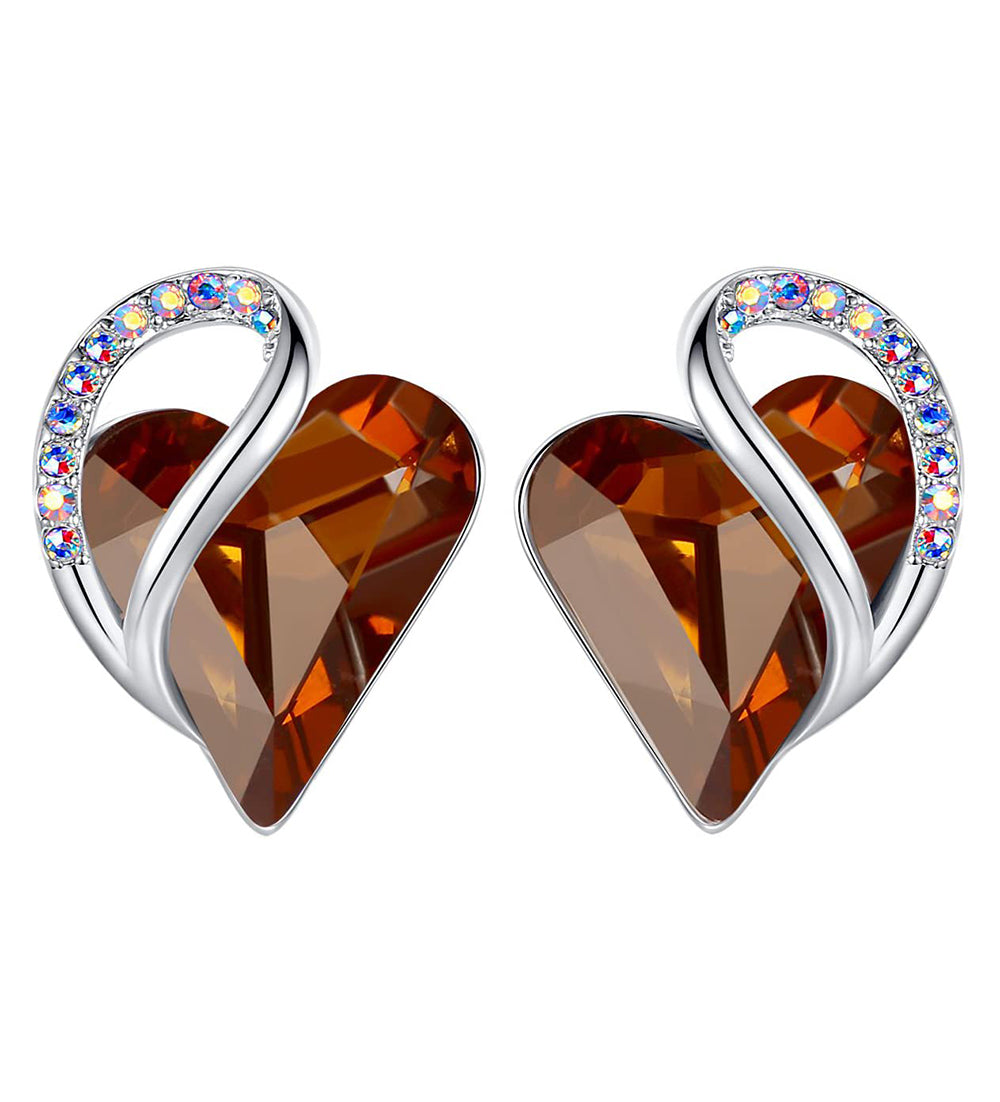 Leafael Infinity Love Heart Stud Earrings with Birthstone Crystal Women's Gifts, Silver-tone