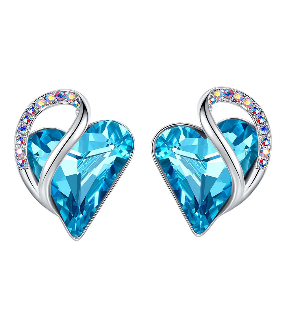 Leafael Infinity Love Heart Stud Earrings with Birthstone Crystal Women's Gifts, Silver-tone