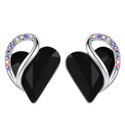 Leafael Infinity Love Heart Stud Earrings with Birthstone Crystal Women's Gifts, Silver-tone