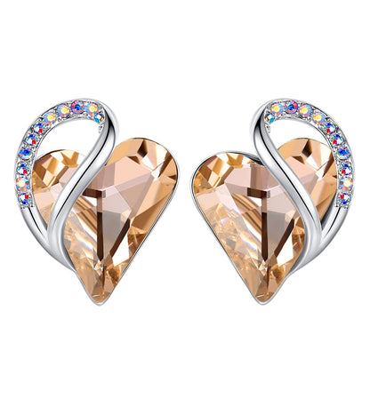 Leafael Infinity Love Heart Stud Earrings with Birthstone Crystal Women's Gifts, Silver-tone