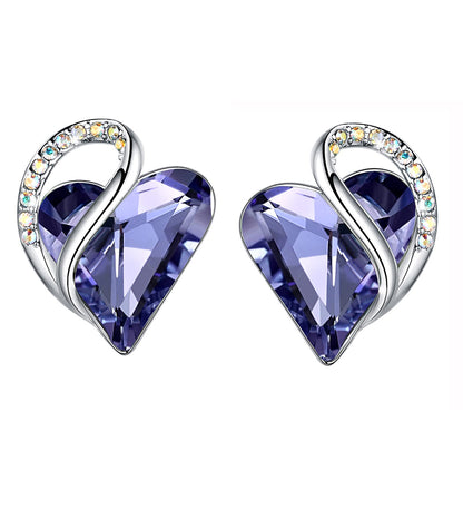 Leafael Infinity Love Heart Stud Earrings with Birthstone Crystal Women's Gifts, Silver-tone