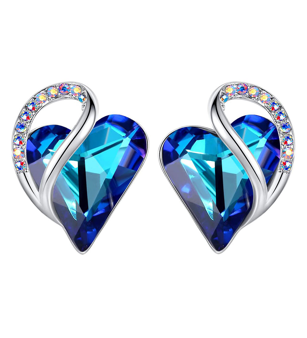 Leafael Infinity Love Heart Stud Earrings with Birthstone Crystal Women's Gifts, Silver-tone