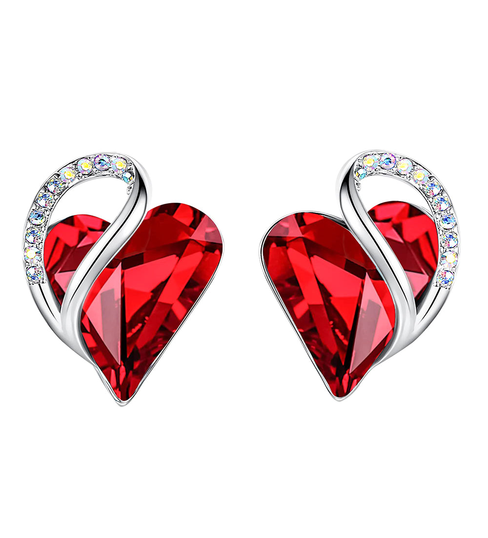 Leafael Infinity Love Heart Stud Earrings with Birthstone Crystal Women's Gifts, Silver-tone