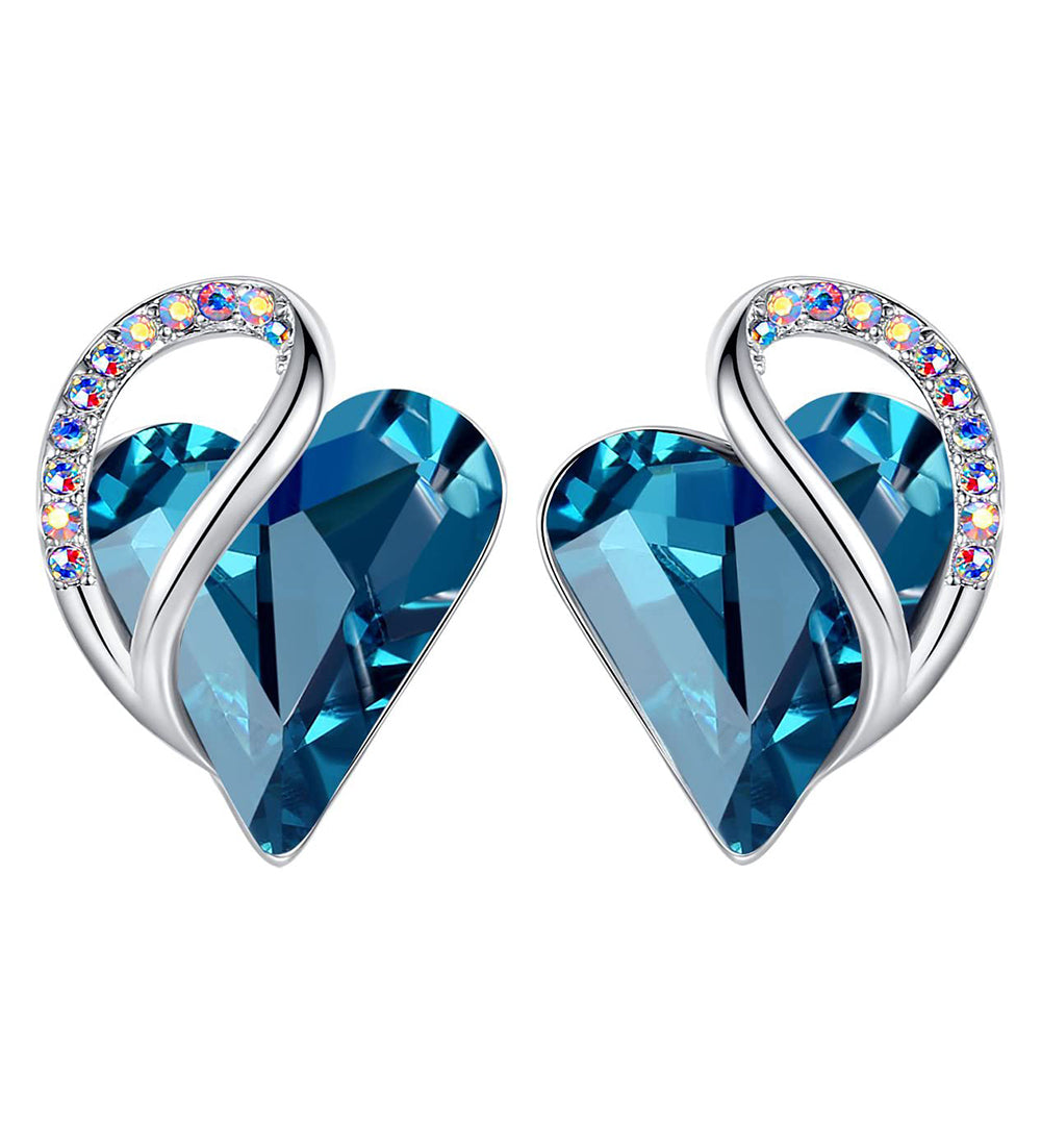 Leafael Infinity Love Heart Stud Earrings with Birthstone Crystal Women's Gifts, Silver-tone