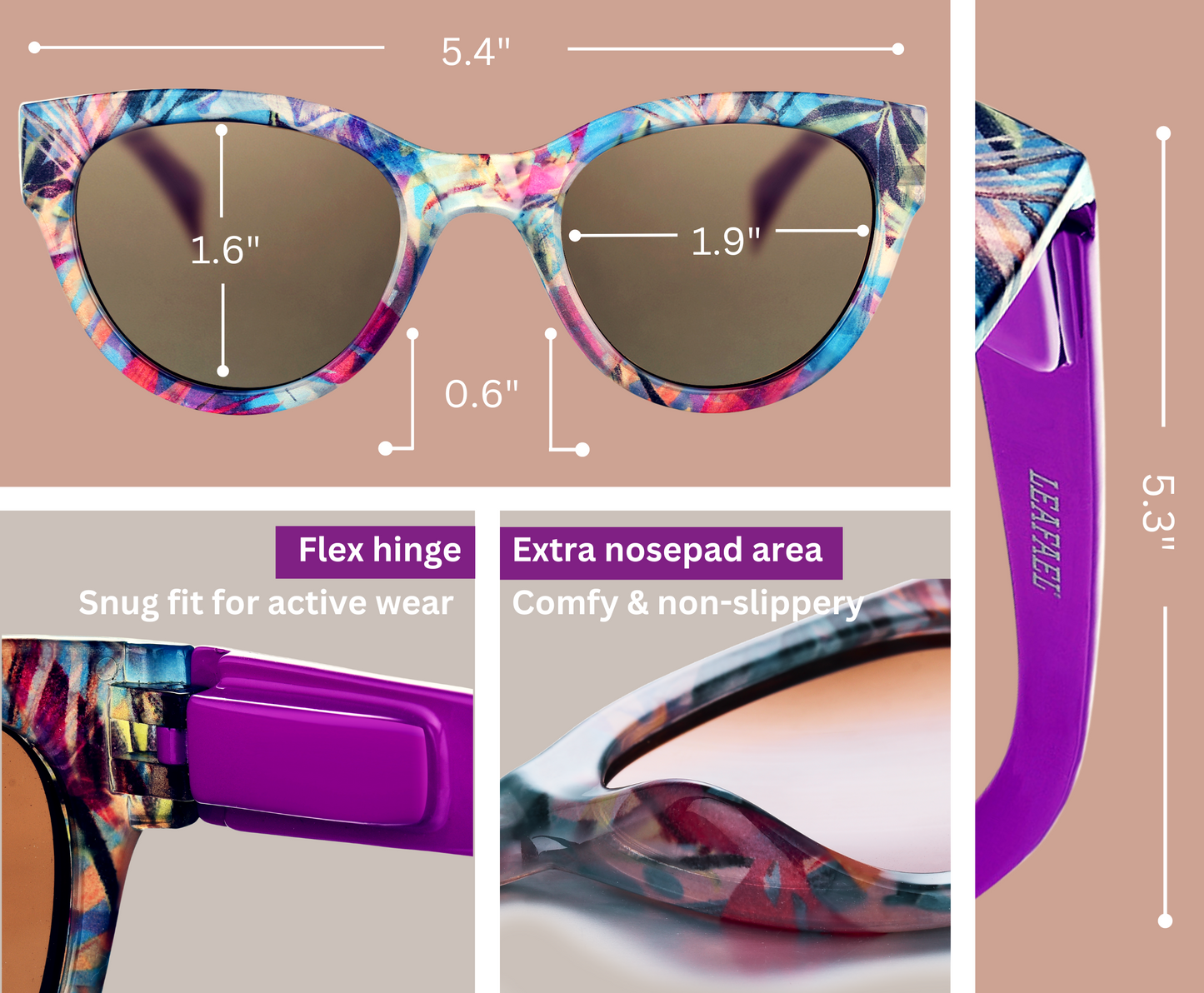 Sunglasses Womens Trendy Retro Floral Designs | Polarized Lens UV Protection | Round Cat Eye Frame | Casual & Active