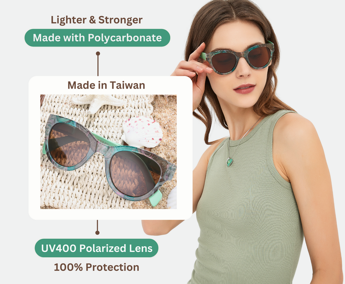 Sunglasses Womens Trendy Retro Floral Designs | Polarized Lens UV Protection | Round Cat Eye Frame | Casual & Active