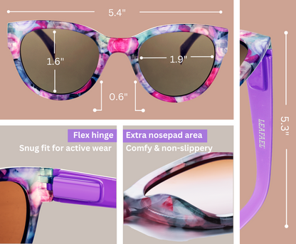 Sunglasses Womens Trendy Retro Floral Designs | Polarized Lens UV Protection | Round Cat Eye Frame | Casual & Active