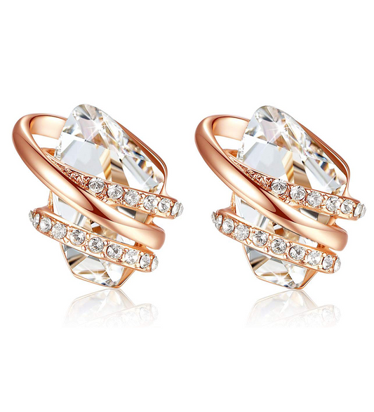 Leafael Wish Stone Stud Earrings with Birthstone Crystals, 18K Rose Gold Plated or Silver-tone