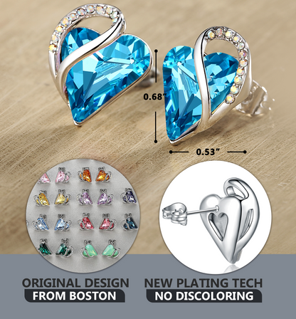 Leafael Infinity Love Heart Stud Earrings with Birthstone Crystal Women's Gifts, Silver-tone