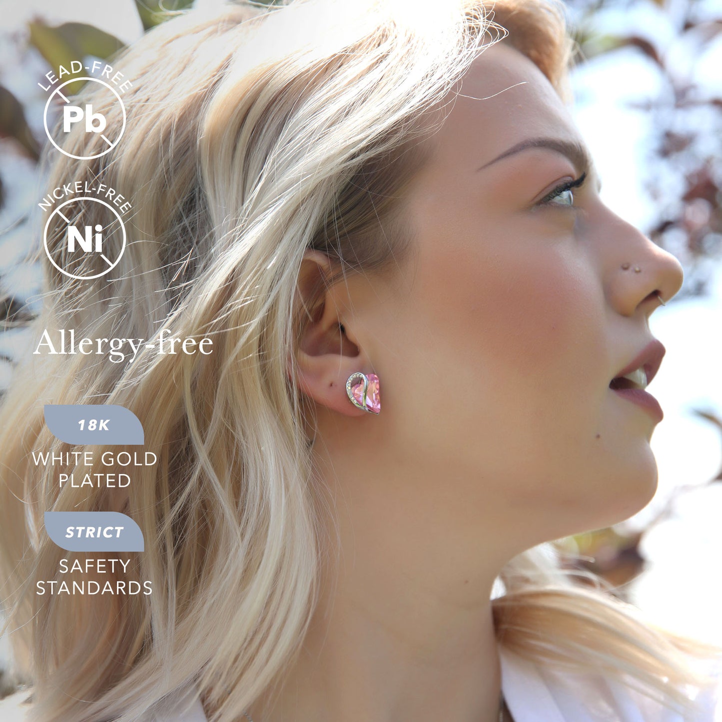 Leafael Infinity Love Heart Stud Earrings with Birthstone Crystal Women's Gifts, Silver-tone