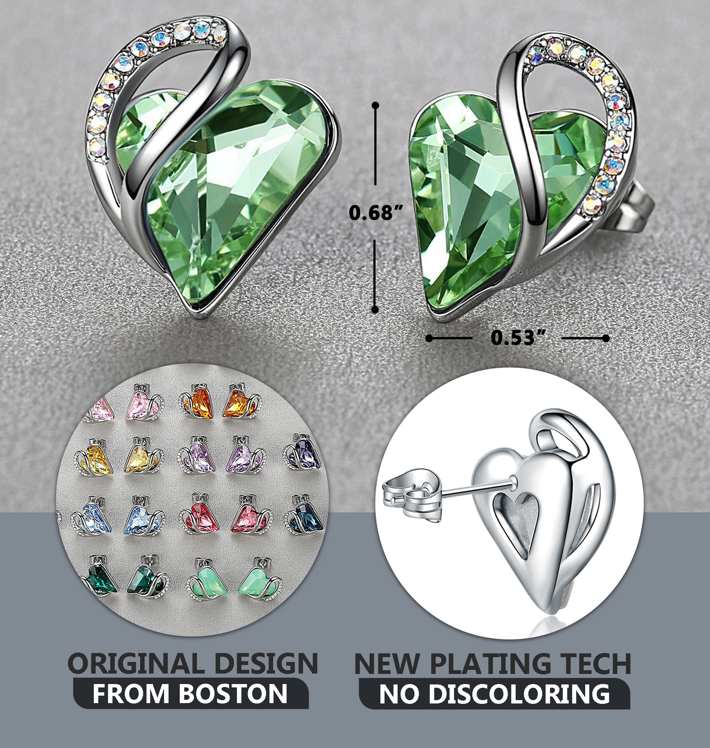 Leafael Infinity Love Heart Stud Earrings with Birthstone Crystal Women's Gifts, Silver-tone
