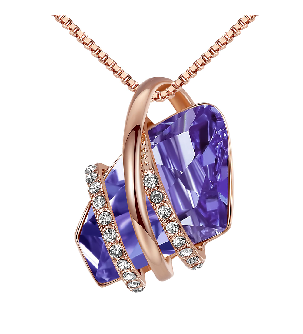 Leafael Wish Stone Pendant Necklace with Birthstone Crystal, 18K Rose Gold Plated/Silvertone, 18" + 2"