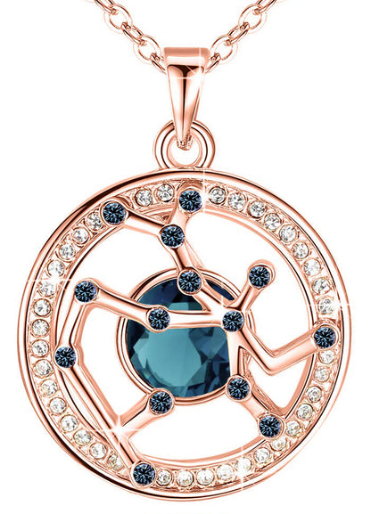 Leafael "Superstar Zodiac Constellation Pendant Necklace Made with Premium Crystal Horoscope Jewelry, Gold or Rose Gold Plated, 18"+ 2"