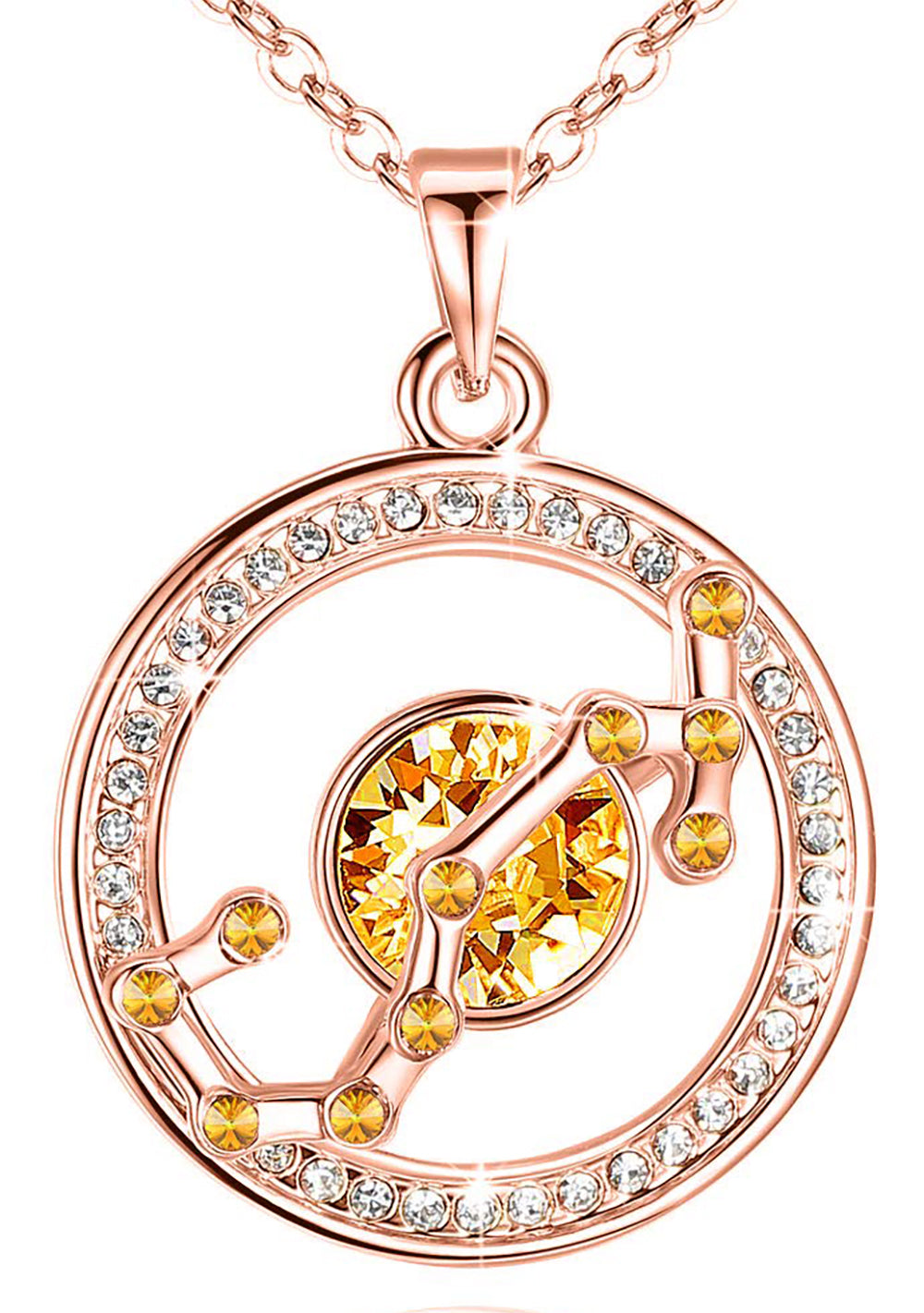 Leafael "Superstar Zodiac Constellation Pendant Necklace Made with Premium Crystal Horoscope Jewelry, Gold or Rose Gold Plated, 18"+ 2"