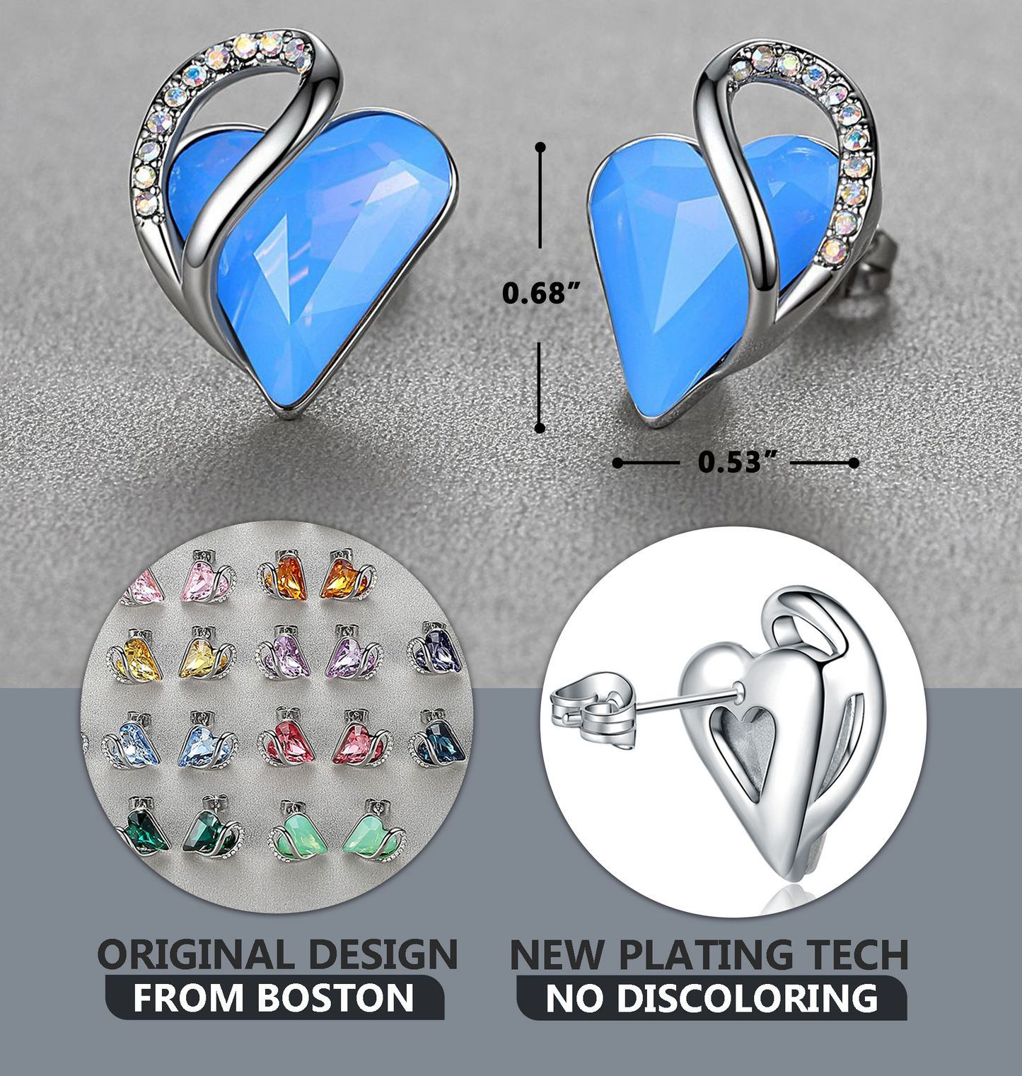 Leafael Infinity Love Heart Stud Earrings with Birthstone Crystal Women's Gifts, Silver-tone