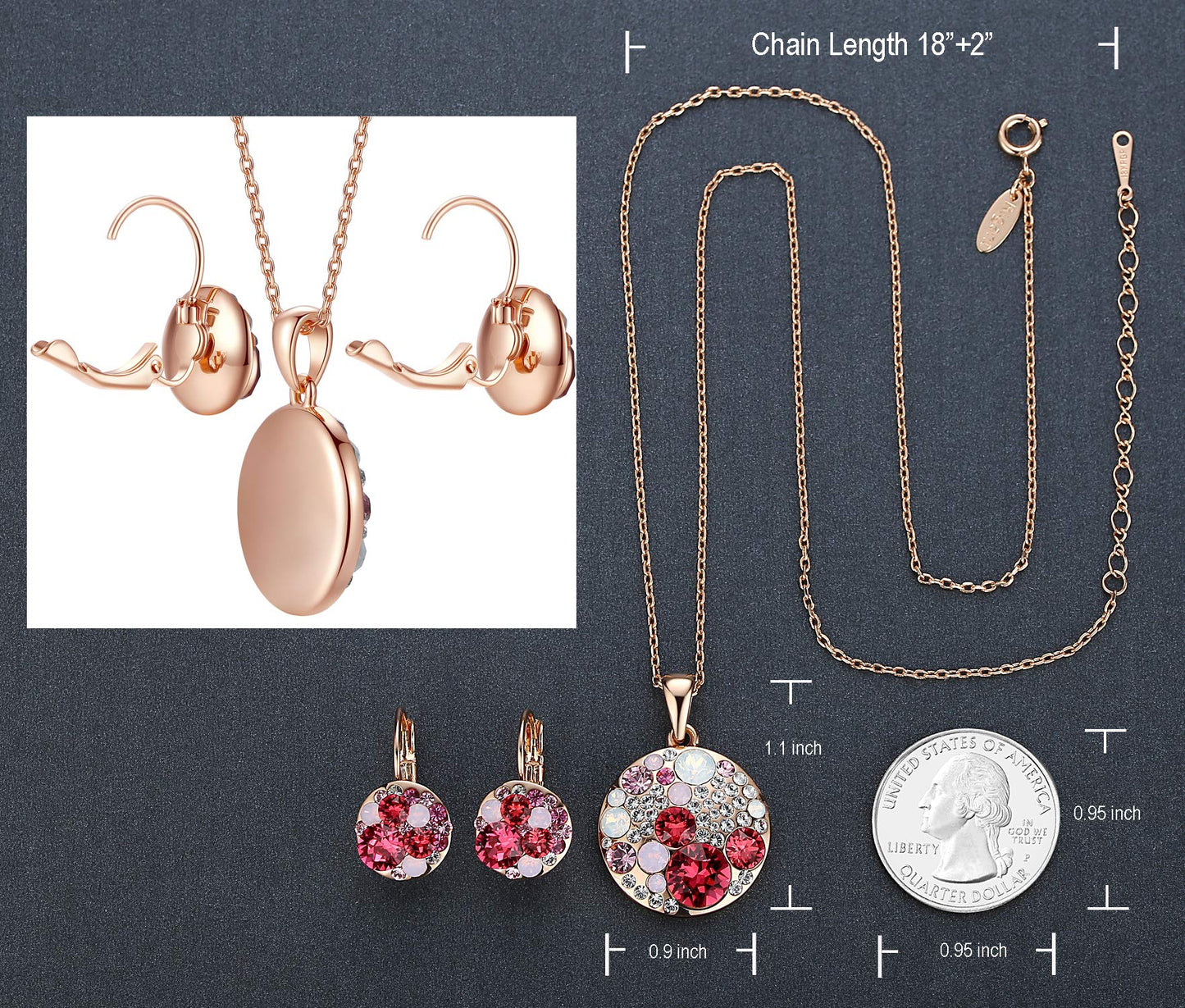 Leafael Ocean Bubble Women's Crystal Jewelry Set Costume Fashion Pendant Necklace Earring Set, Silver Tone or 18K Rose Gold Plated, 18" + 2", Gifts for Women