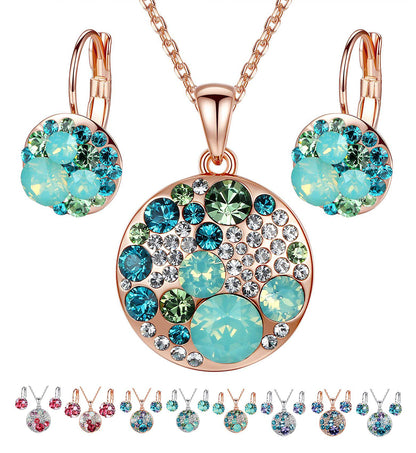 Leafael Ocean Bubble Women's Crystal Jewelry Set Costume Fashion Pendant Necklace Earring Set, Silver Tone or 18K Rose Gold Plated, 18" + 2", Gifts for Women