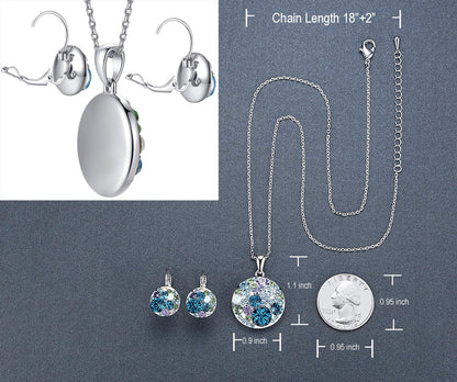 Leafael Ocean Bubble Women's Crystal Jewelry Set Costume Fashion Pendant Necklace Earring Set, Silver Tone or 18K Rose Gold Plated, 18" + 2", Gifts for Women