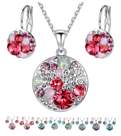 Leafael Ocean Bubble Women's Crystal Jewelry Set Costume Fashion Pendant Necklace Earring Set, Silver Tone or 18K Rose Gold Plated, 18" + 2", Gifts for Women