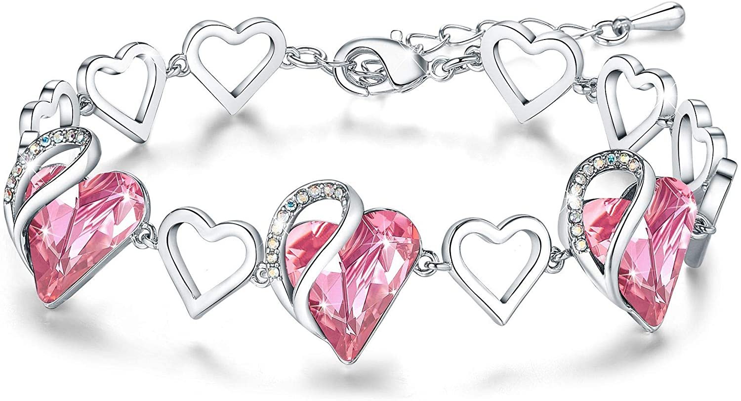 Leafael Infinity Love Heart Link Bracelet with Birthstone Crystal, Women's  Gifts, Silver-Tone, 7