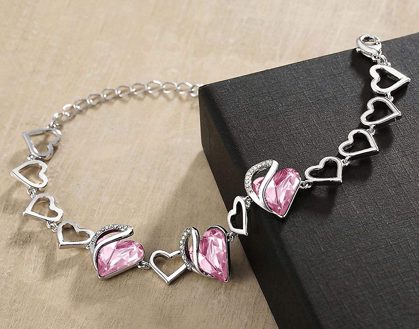 Birthstone Crystal, Heart Leafael Leafael Link Infinity Love Bracelet – with Jewelry Wom