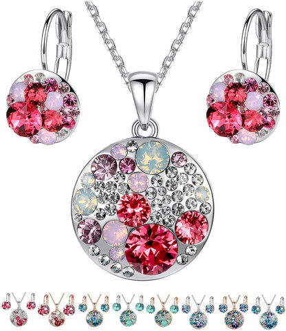 Pink Crystal Fashion Pendants Necklace Earrings Sets for Women
